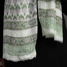  Pure Wool Block Print Green Sanganeri Stole