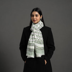  Pure Wool Block Print Green Sanganeri Stole