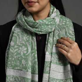  Pure Wool Green Block Print Sanganeri Stole