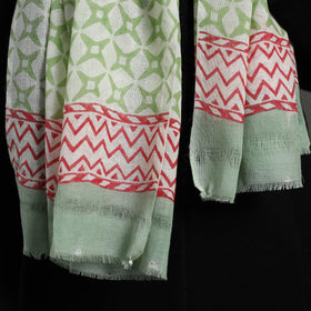  Pure Wool Block Print Green Sanganeri Stole