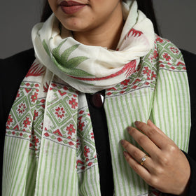 Buy Green Pure Wool Block Print Sanganeri Stole