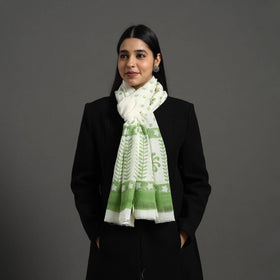 Green - pure wool sanganeri stole 66 - handcrafted