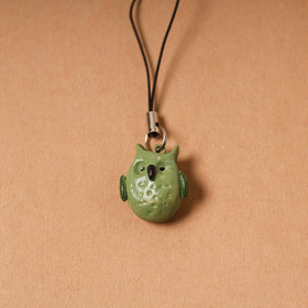 Green - quirklets handpainted clay owl bag charm / keychain