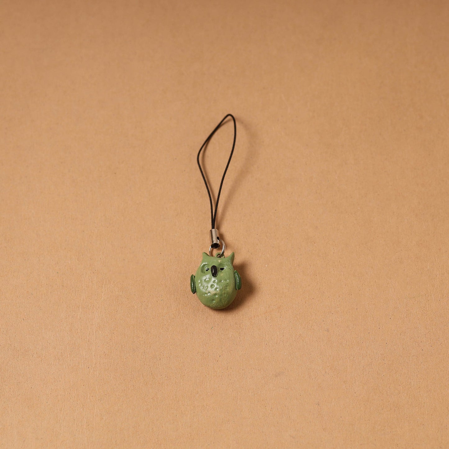 Green - quirklets handpainted clay owl bag charm / keychain