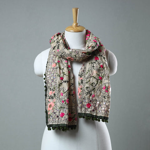 Green Ranihati Chanderi Silk Embroidered Stole