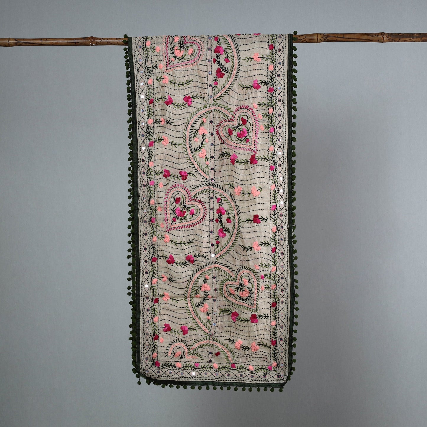 Green Ranihati Chanderi Silk Embroidered Stole