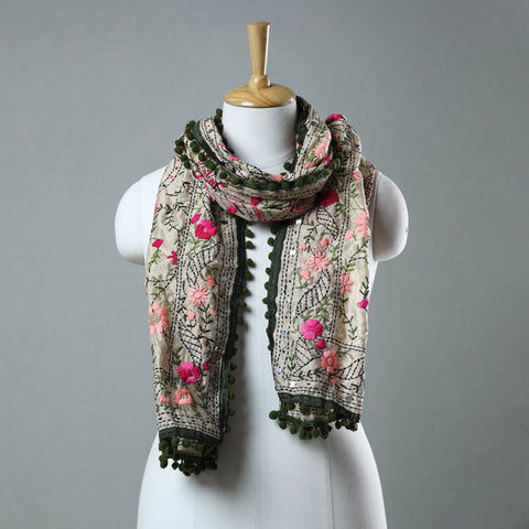 Green Ranihati Chanderi Silk Embroidered Stole