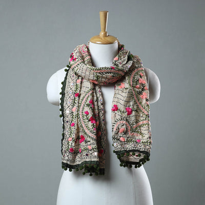 Green Ranihati Chanderi Silk Embroidered Stole