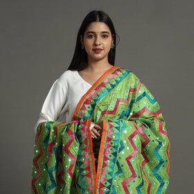 Buy Ranihati Chanderi Silk Zig Zag Phulkari Hand Embroidery Dupatta