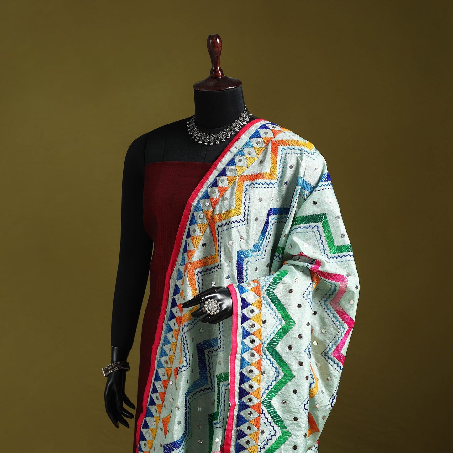 Ranihati chanderi silk zig zag hand embroidery dupatta 27