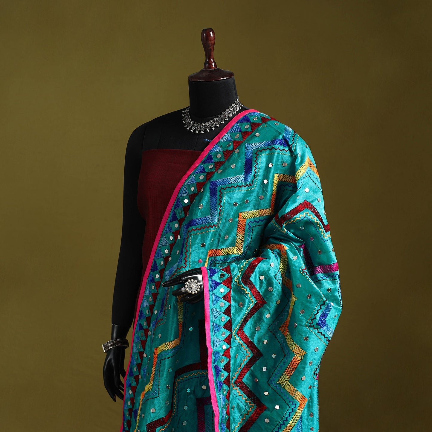 Ranihati chanderi silk zig zag hand embroidery dupatta 39