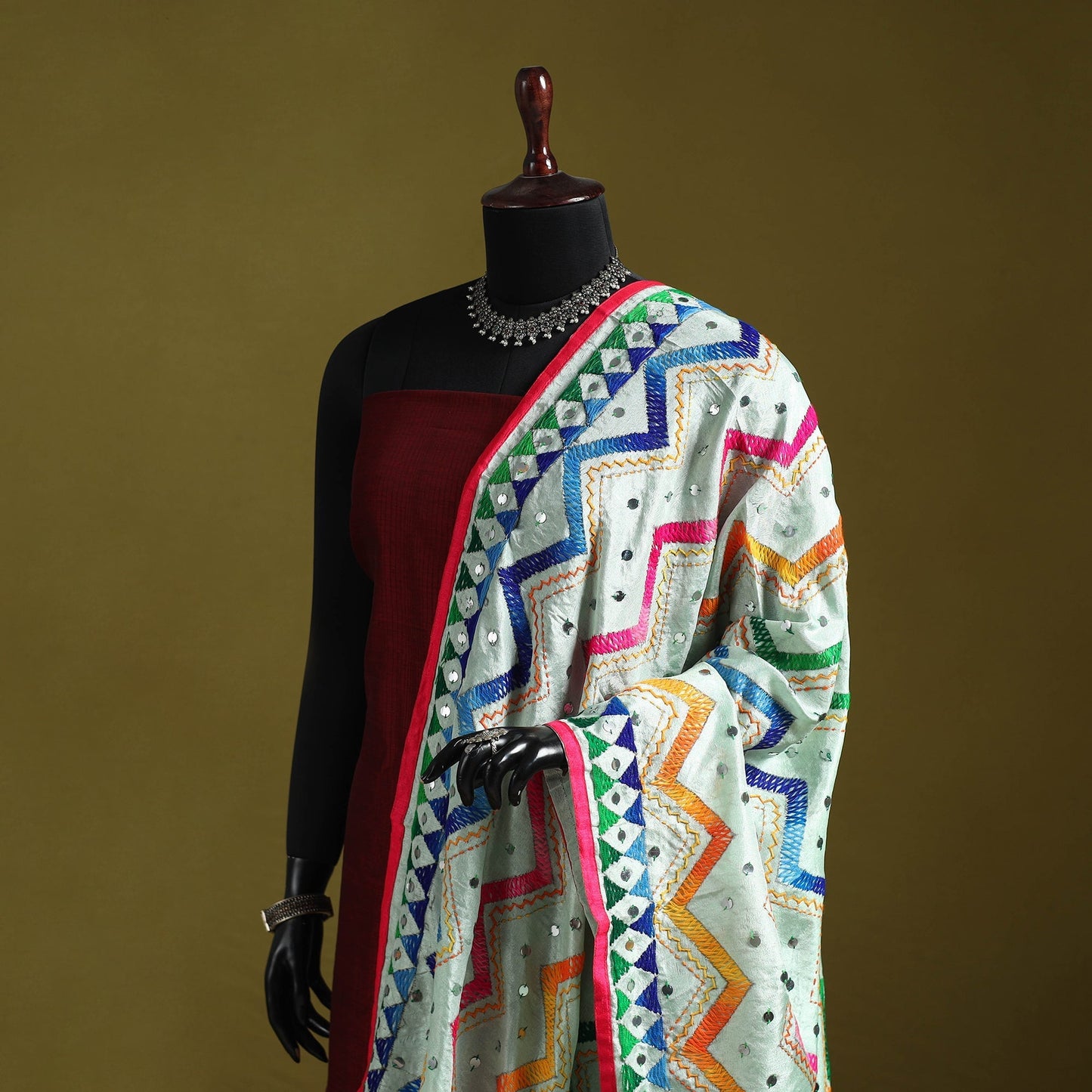 Ranihati chanderi silk zig zag hand embroidery dupatta 48