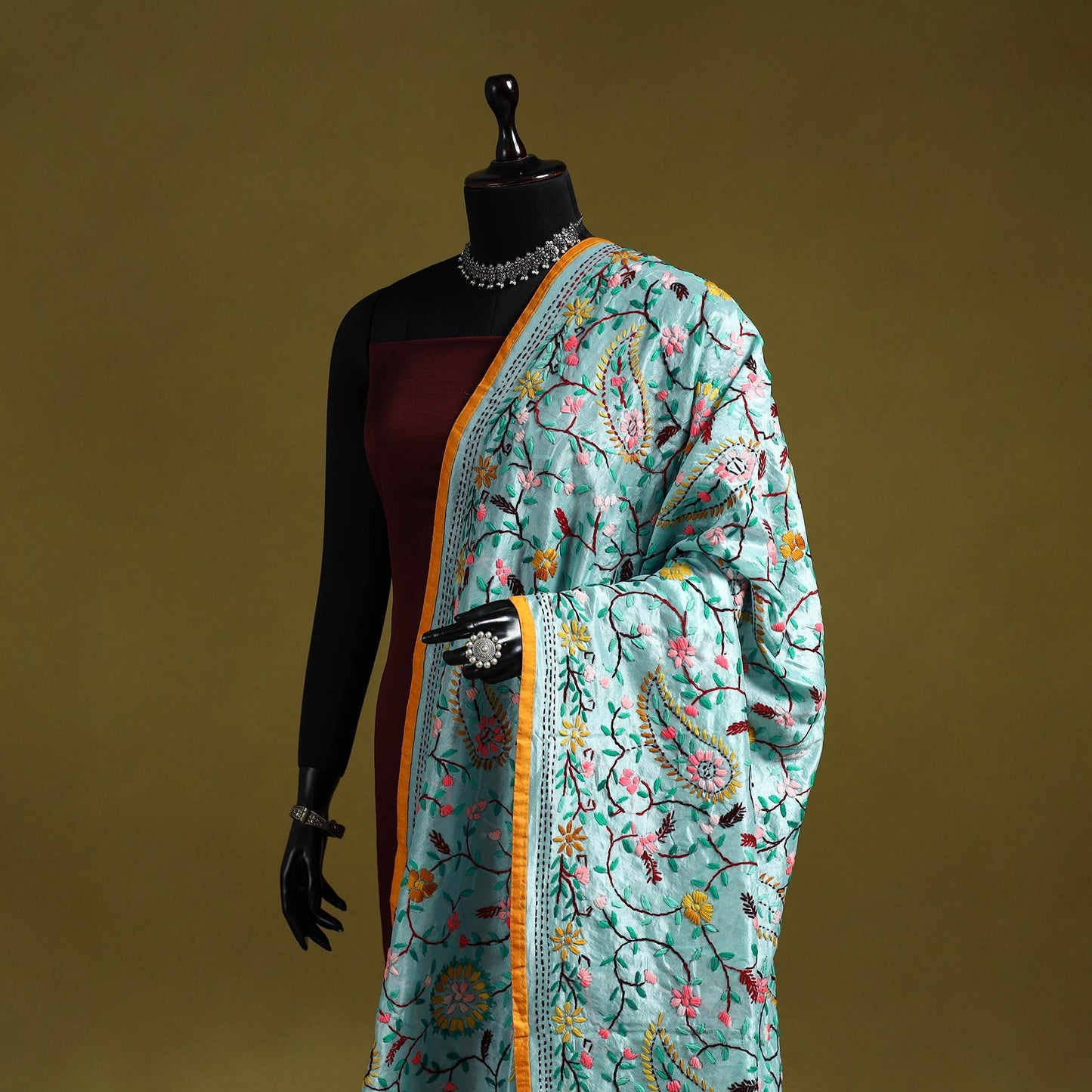 Ranihati chapa work chanderi silk hand embroidery dupatta