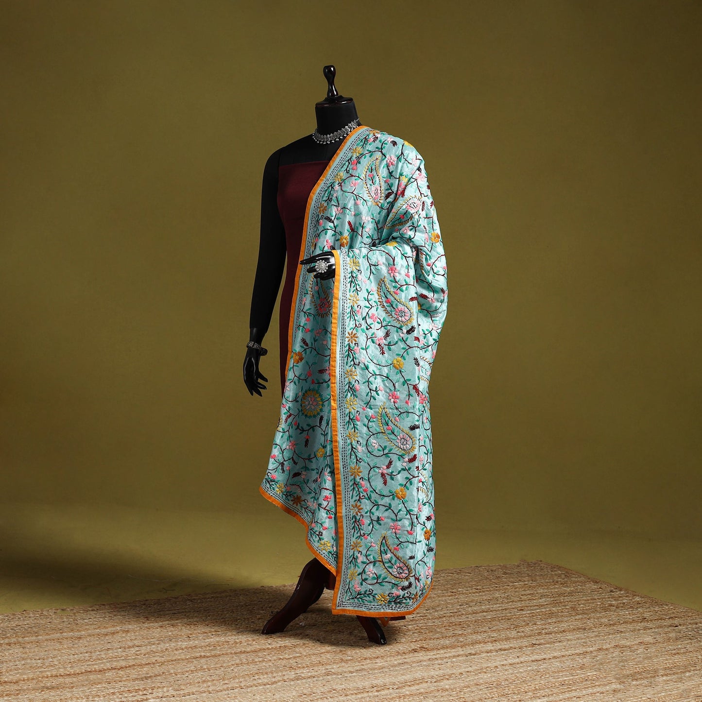 Ranihati chapa work chanderi silk hand embroidery dupatta