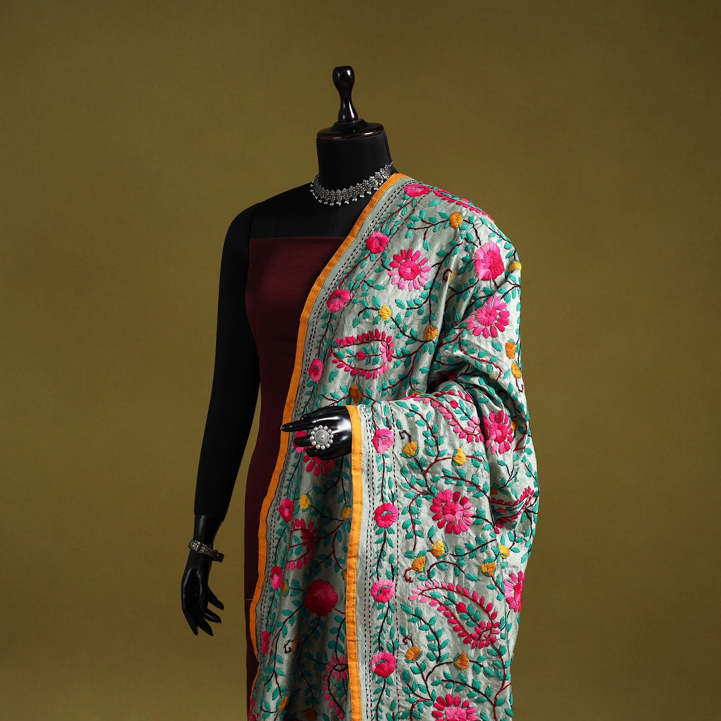 Ranihati chapa work chanderi silk hand embroidery dupatta