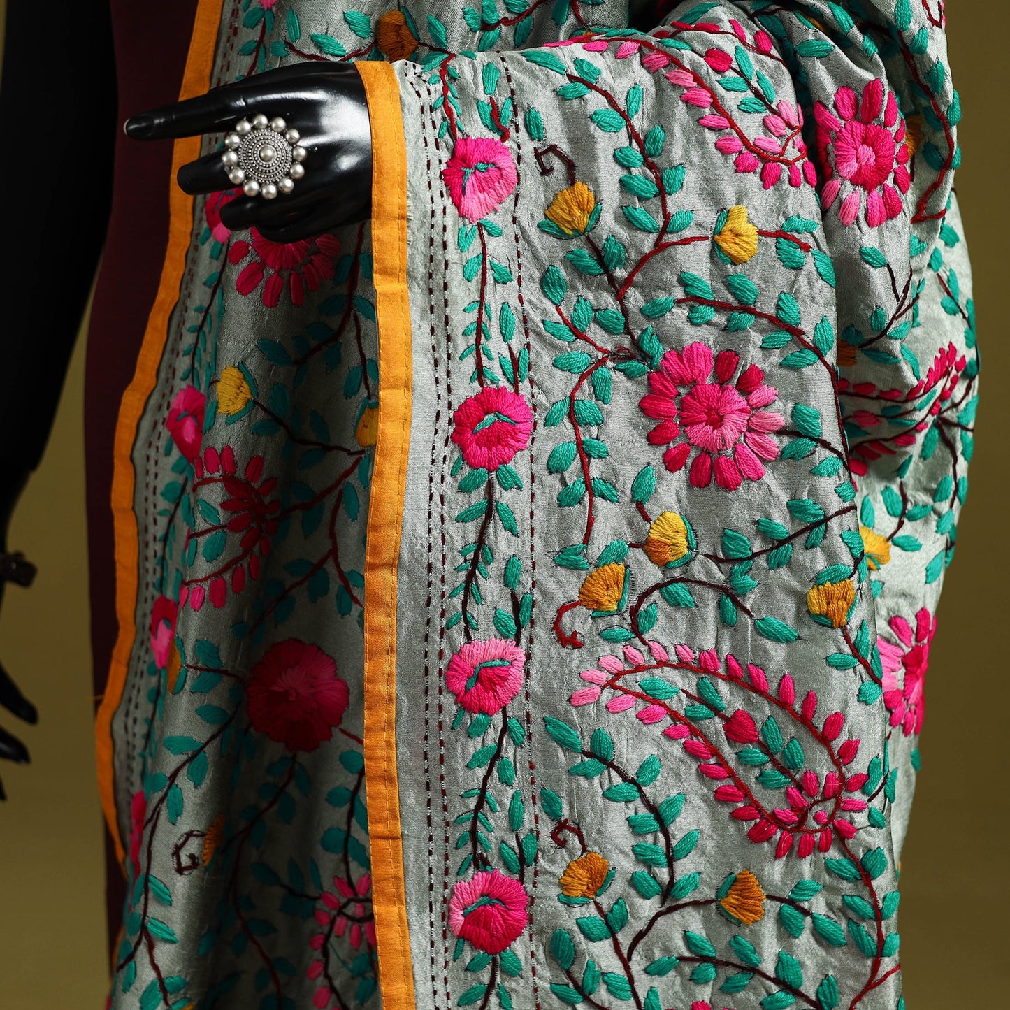 Ranihati chapa work chanderi silk hand embroidery dupatta