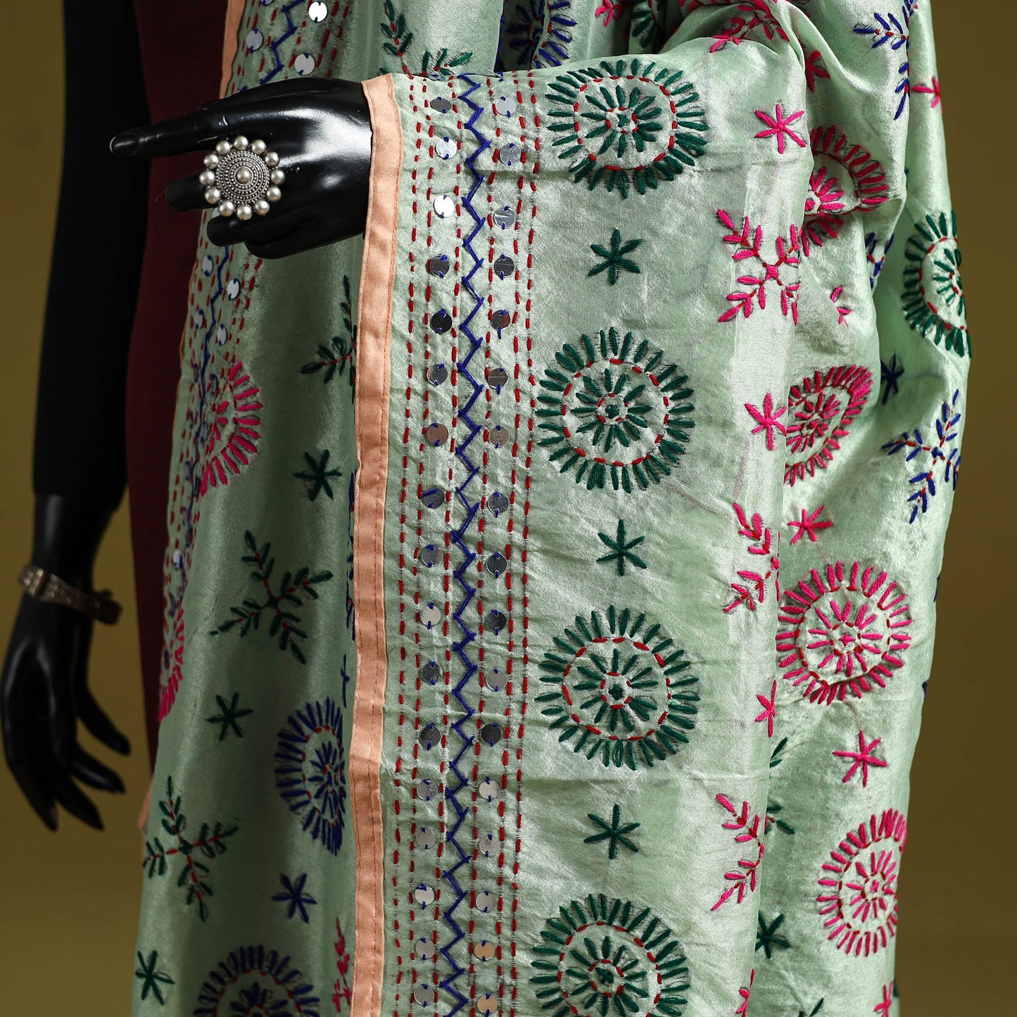 Ranihati chapa work chanderi silk hand embroidery dupatta