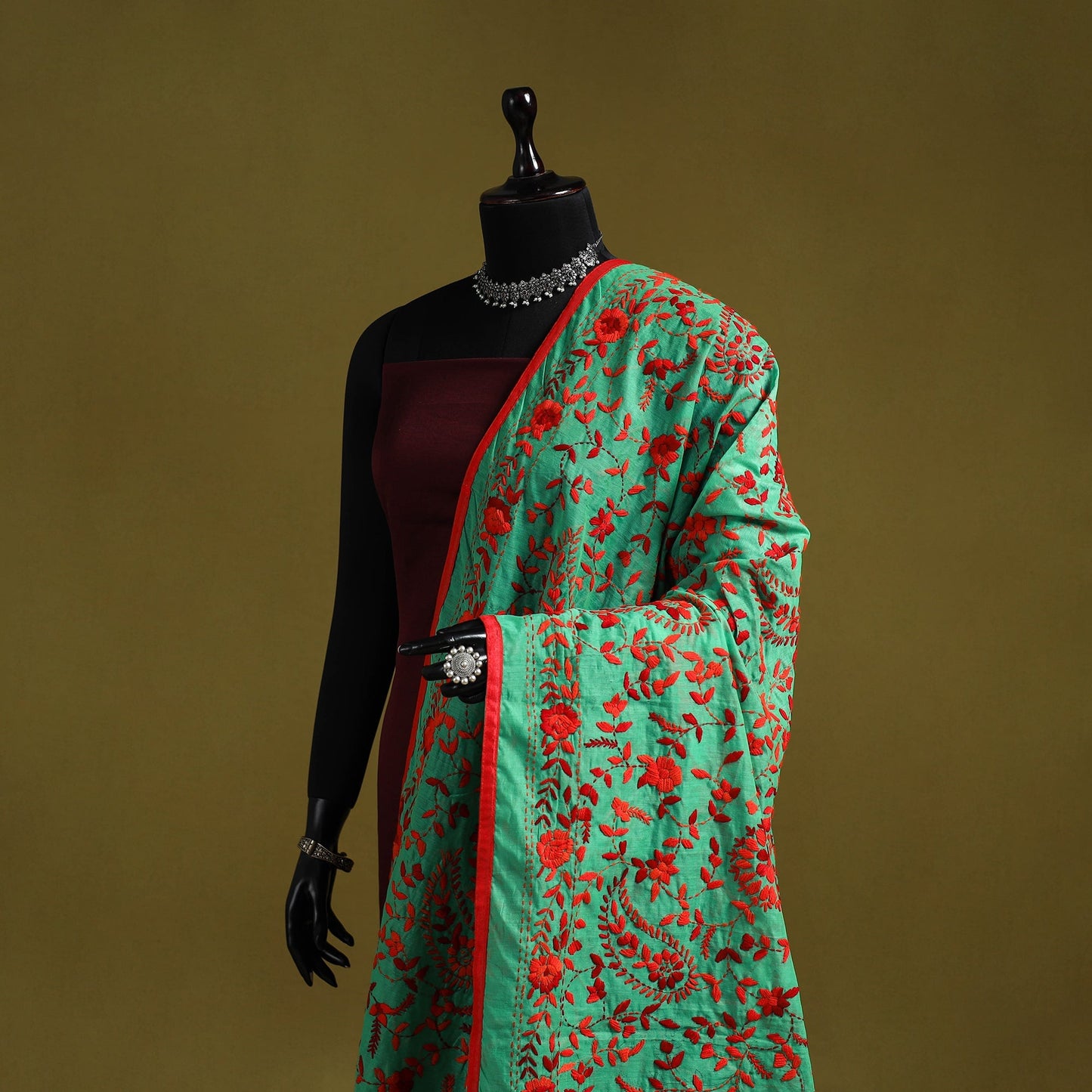 Ranihati chapa work chanderi silk hand embroidery dupatta