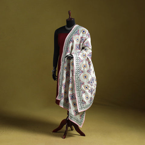 Ranihati chapa work chanderi silk hand embroidery dupatta