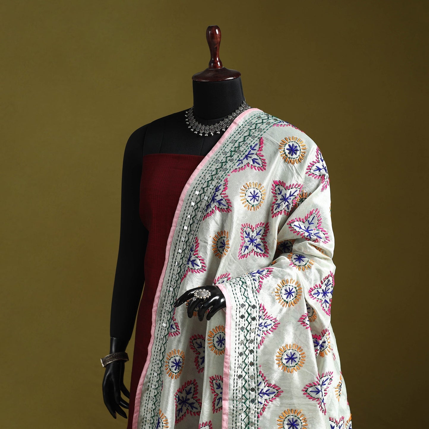 Ranihati chapa work chanderi silk hand embroidery dupatta