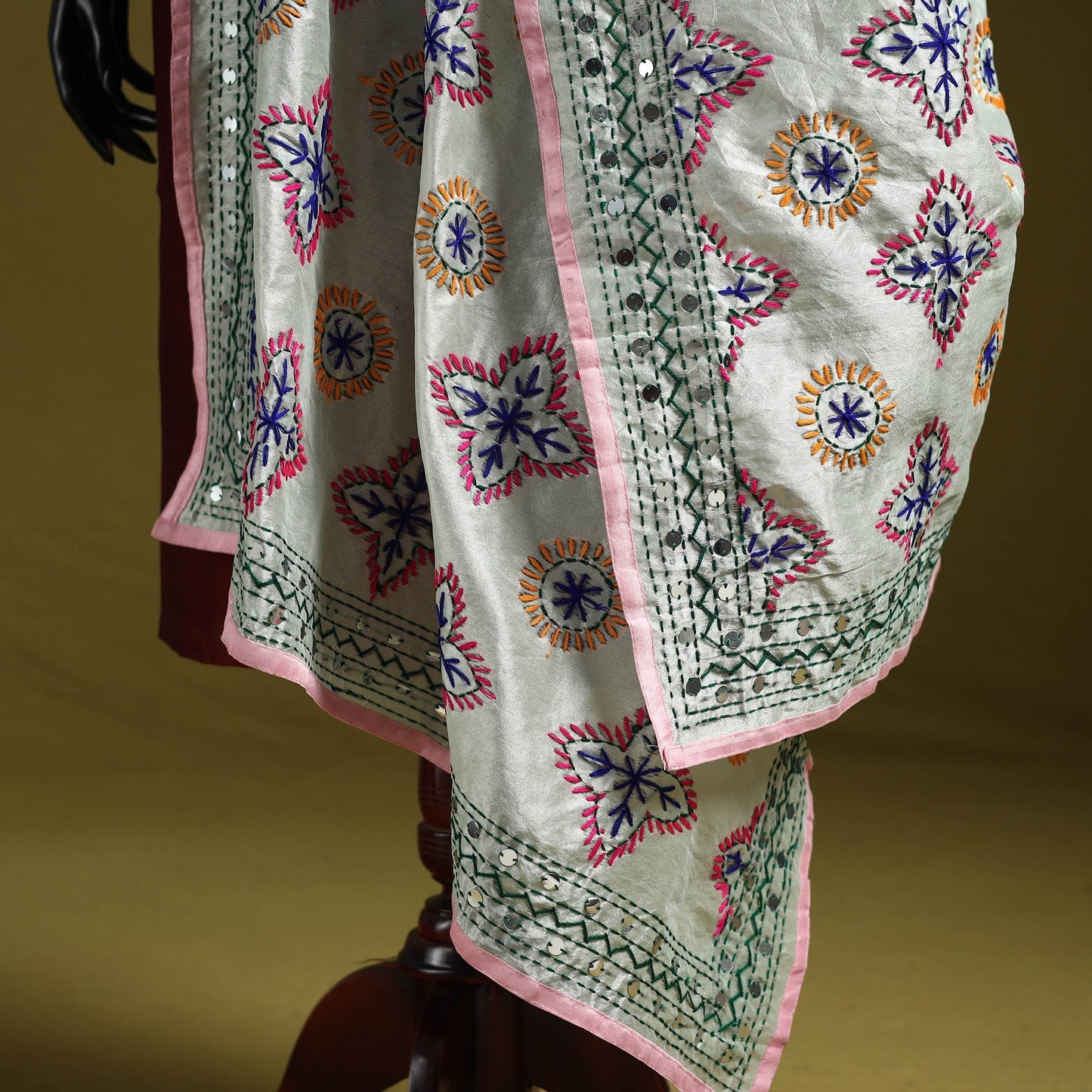 Ranihati chapa work chanderi silk hand embroidery dupatta