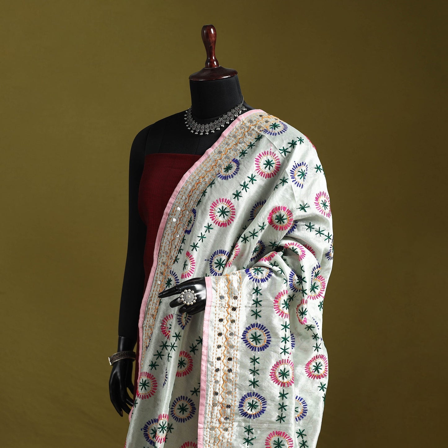 Ranihati chapa work chanderi silk hand embroidery dupatta