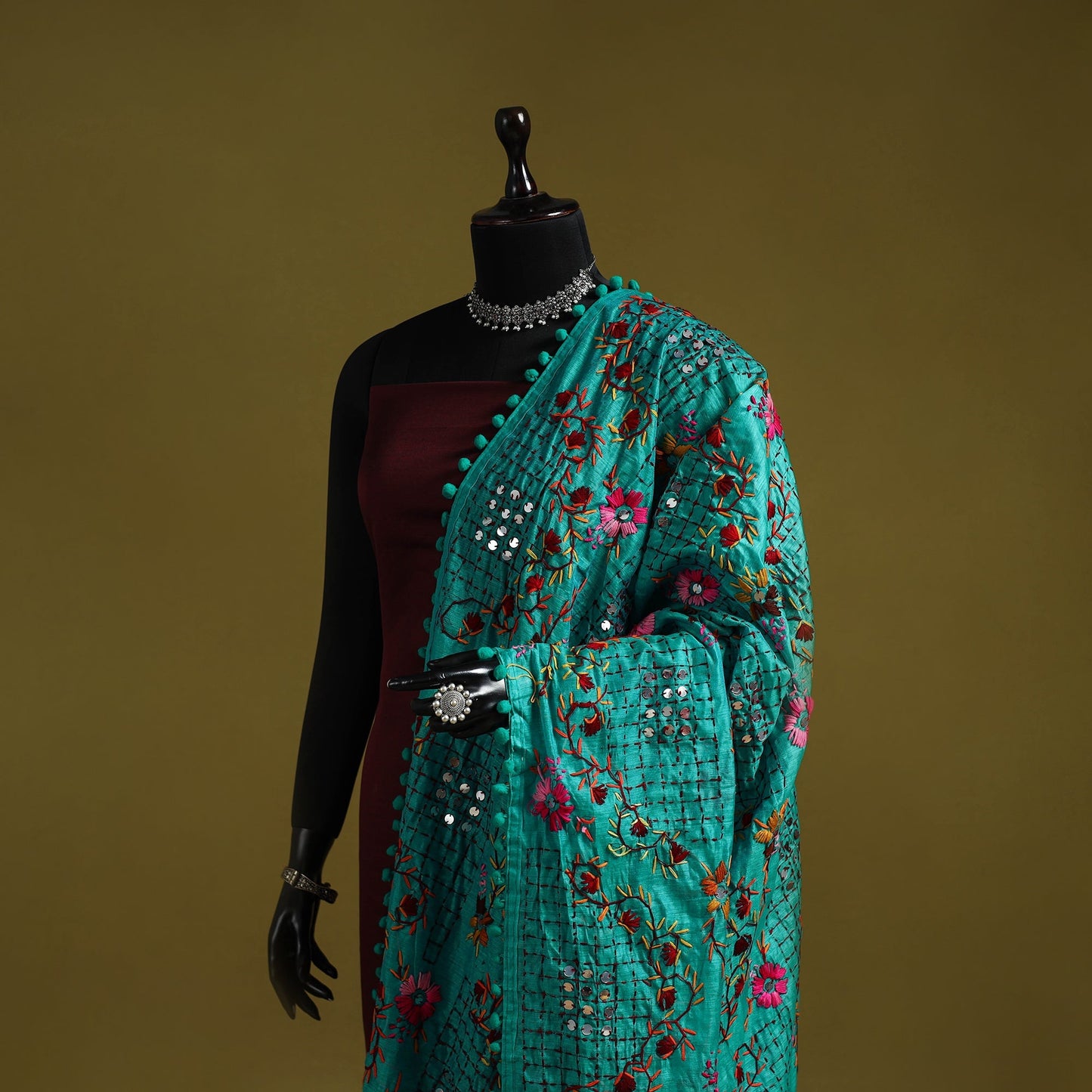 Ranihati chapa work chanderi silk hand embroidery dupatta