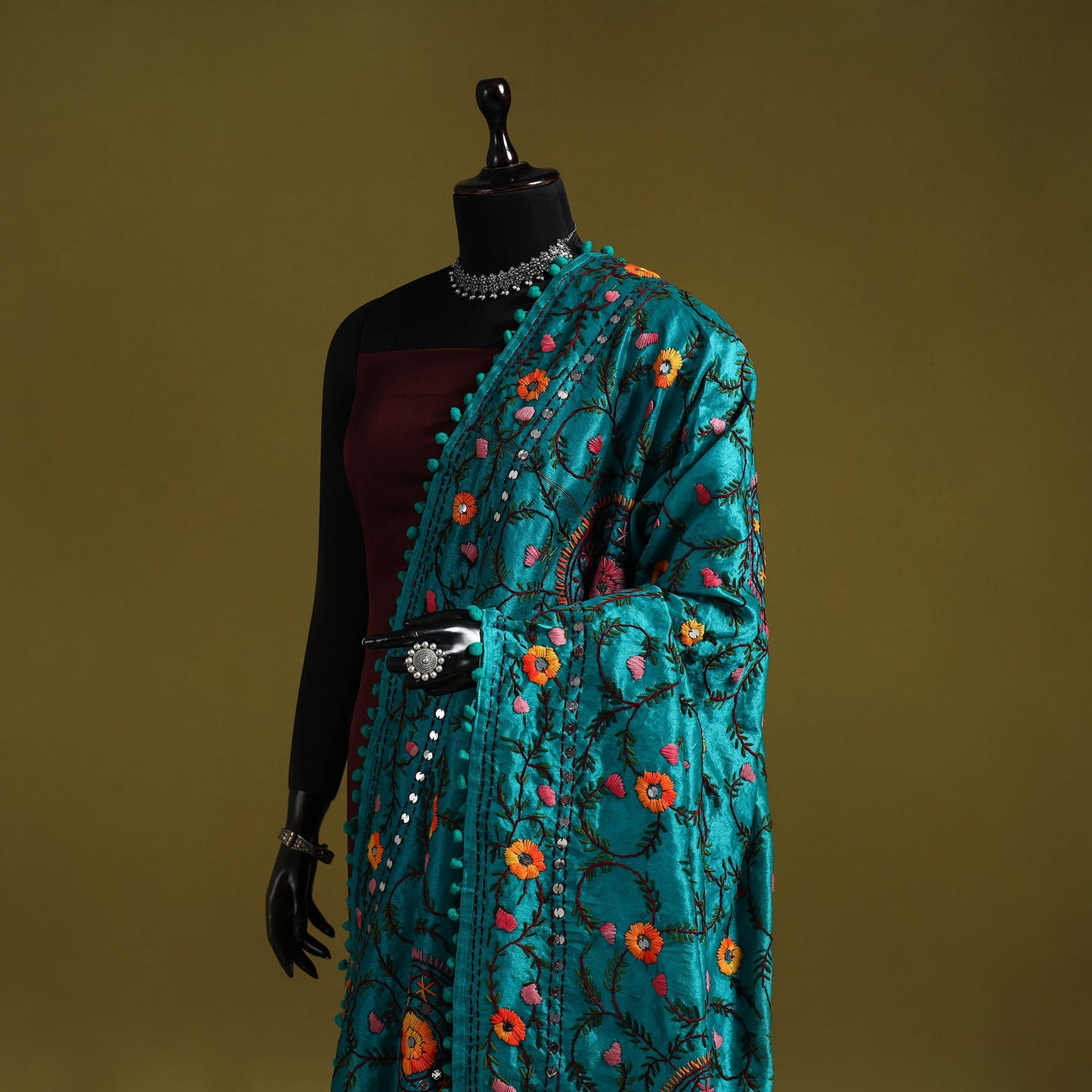 Ranihati chapa work chanderi silk hand embroidery dupatta