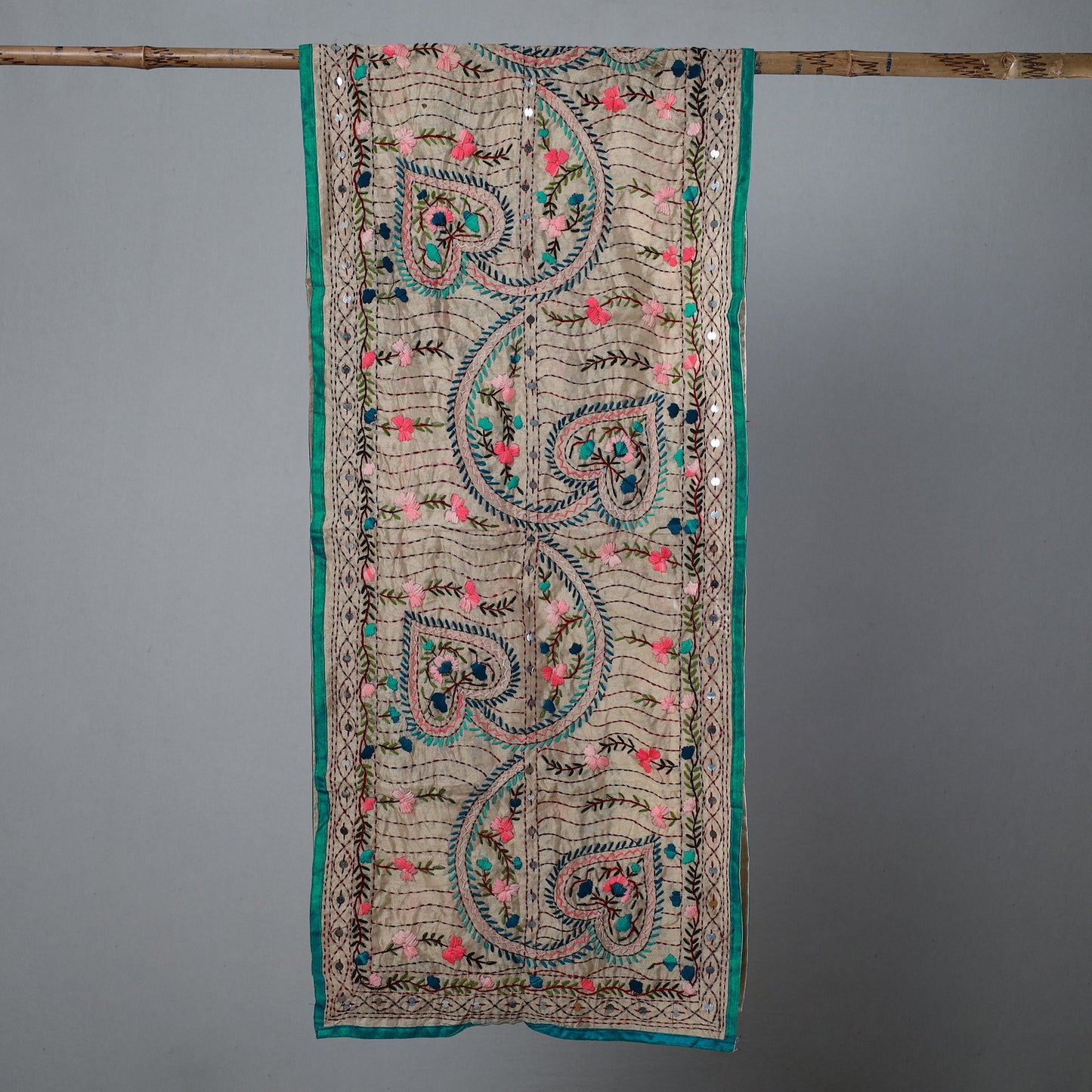 Green Ranihati Chapa Work Embroidery Chanderi Silk Stole