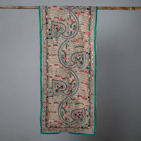 Green Ranihati Chapa Work Embroidery Chanderi Silk Stole