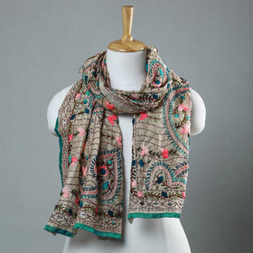 Green Ranihati Chapa Work Embroidery Chanderi Silk Stole