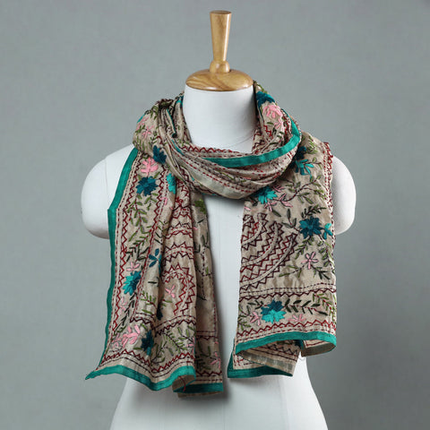 Green Ranihati Chapa Work Embroidery Chanderi Silk Stole