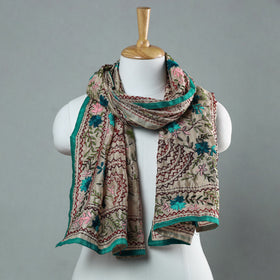 Green Ranihati Chapa Work Embroidery Chanderi Silk Stole