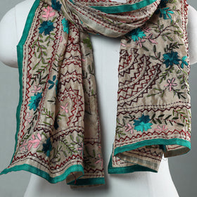 Green Ranihati Chapa Work Embroidery Chanderi Silk Stole