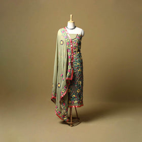 Green - ranihati chapa work hand embroidery georgette 3pc