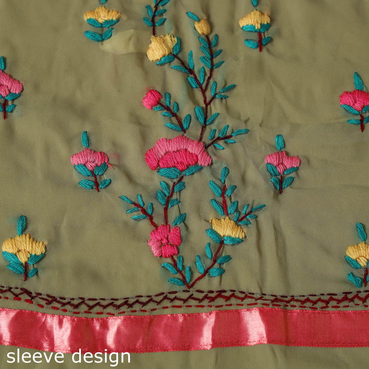 Green - ranihati chapa work hand embroidery georgette 3pc