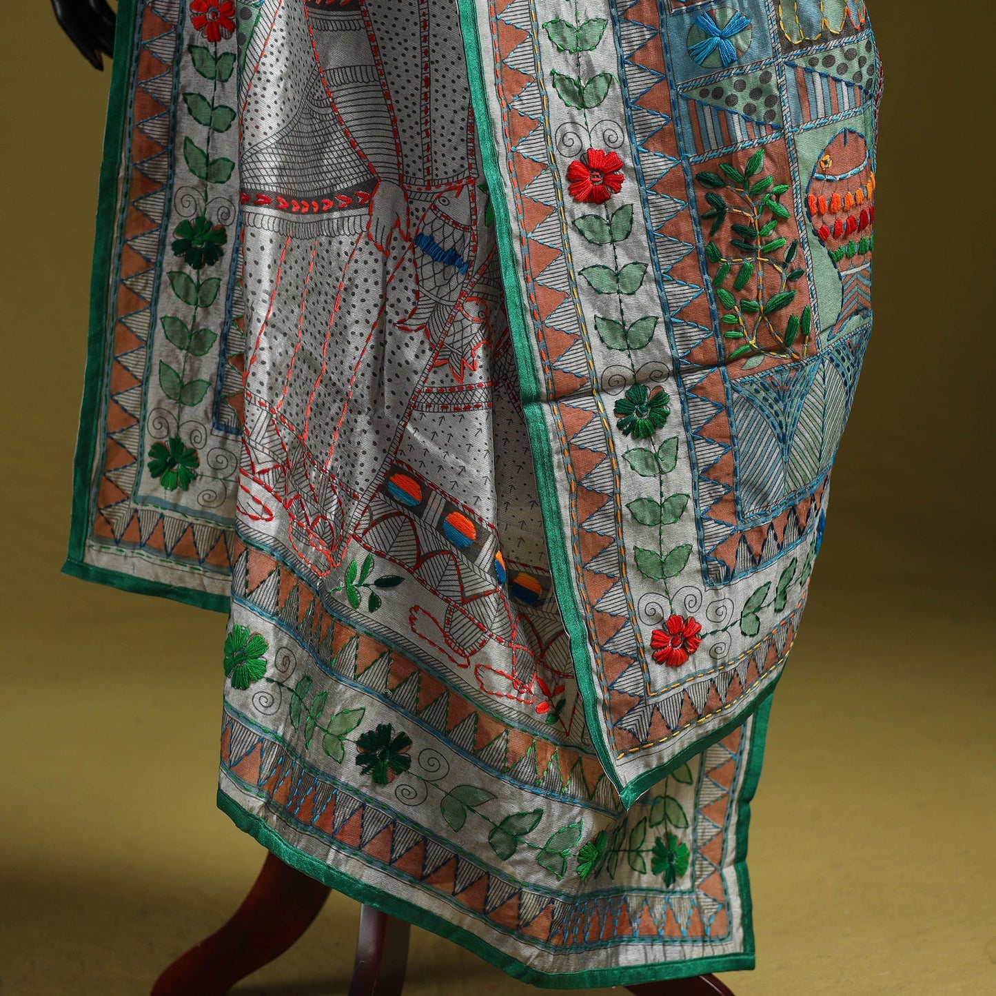 Ranihati madhubani chapa work chanderi silk hand embroidery