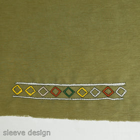 Green Bengal Kantha Embroidered Raw Silk Blouse Piece 