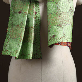 Green - reversible silk bengal hand kantha stitch stole 105