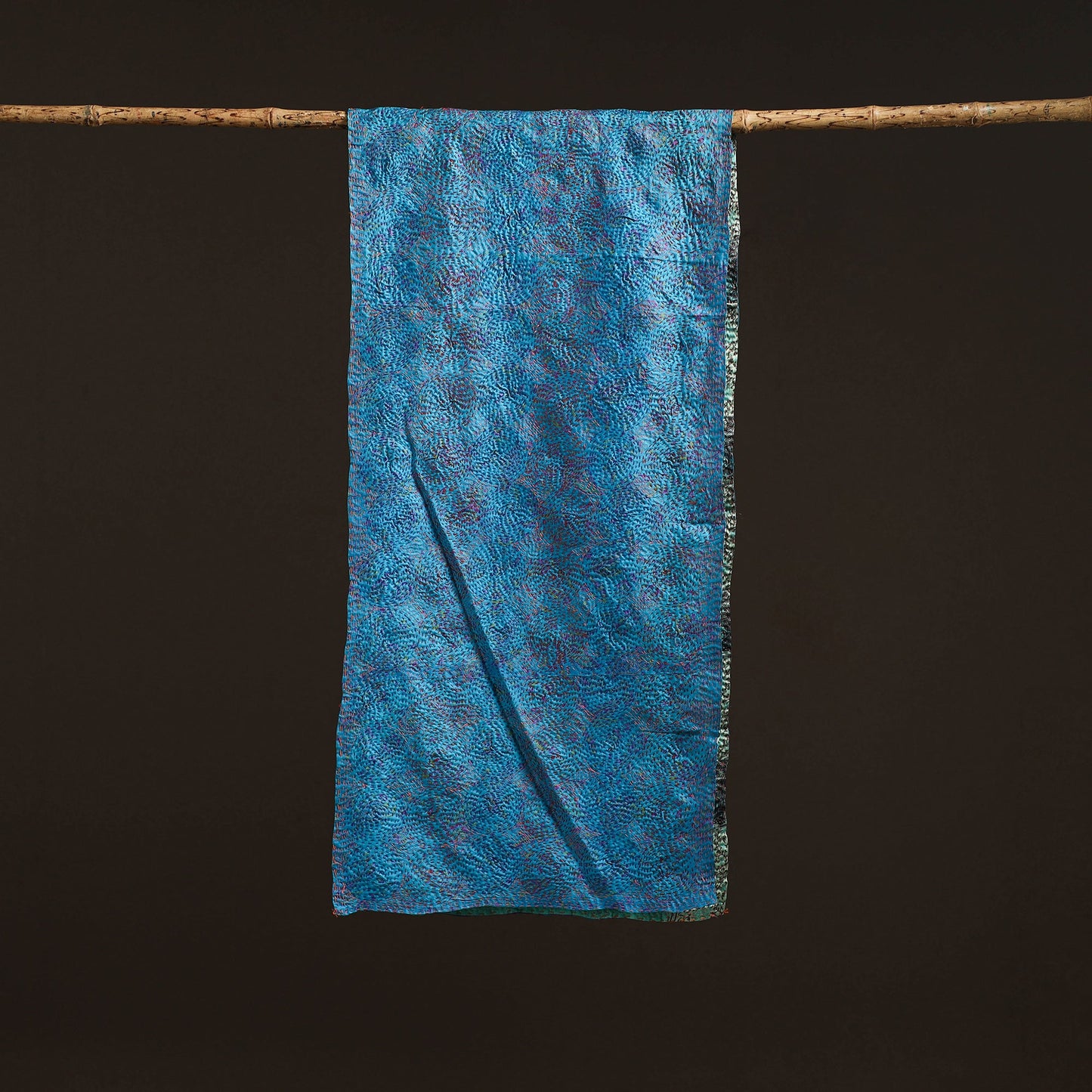 Green - reversible silk bengal hand kantha stitch stole 139