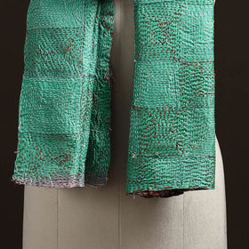 Green - reversible silk bengal hand kantha stitch stole 155