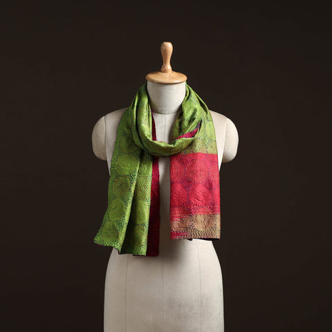 Green - reversible silk bengal hand kantha stitch stole 159