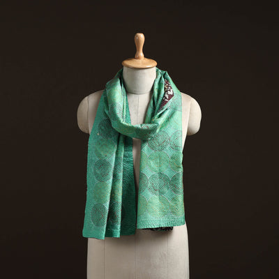 Green - reversible silk bengal hand kantha stitch stole 168