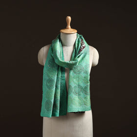 Green - reversible silk bengal hand kantha stitch stole 168