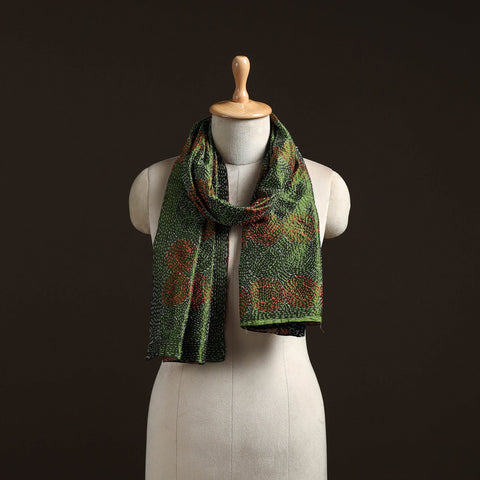 Green - reversible silk bengal hand kantha stitch stole 170