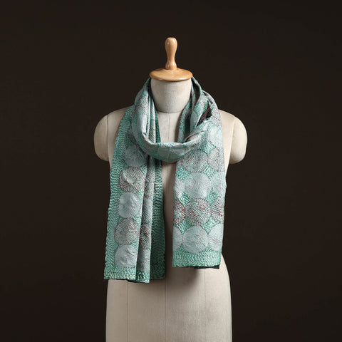 Green - reversible silk bengal hand kantha stitch stole 189