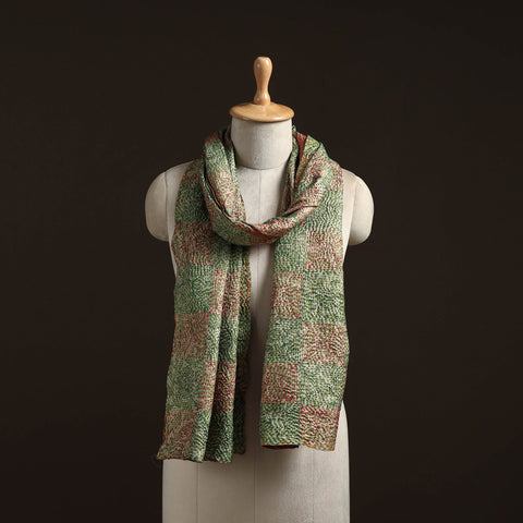 Green - reversible silk bengal hand kantha stitch stole 194