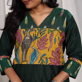 Green Rubina Slub Silk Straight Plain Kurta with Patchwork