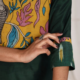 Green Rubina Slub Silk Straight Plain Kurta with Patchwork