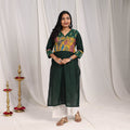 Green Rubina Slub Silk Straight Plain Kurta with Patchwork